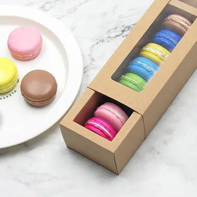 Boîte macarons kraft brun avec fenêtre 20,5 x 7 x 5,3 cm – 8 macarons - Coffret macarons - Lot de 25 - Boîtes macarons-2