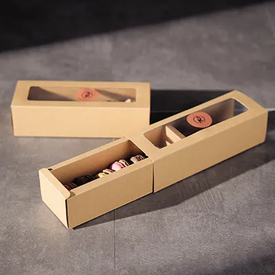 Boîte macarons kraft brun avec fenêtre 20,5 x 7 x 5,3 cm – 8 macarons - Coffret macarons - Lot de 25 - Boîtes macarons-3