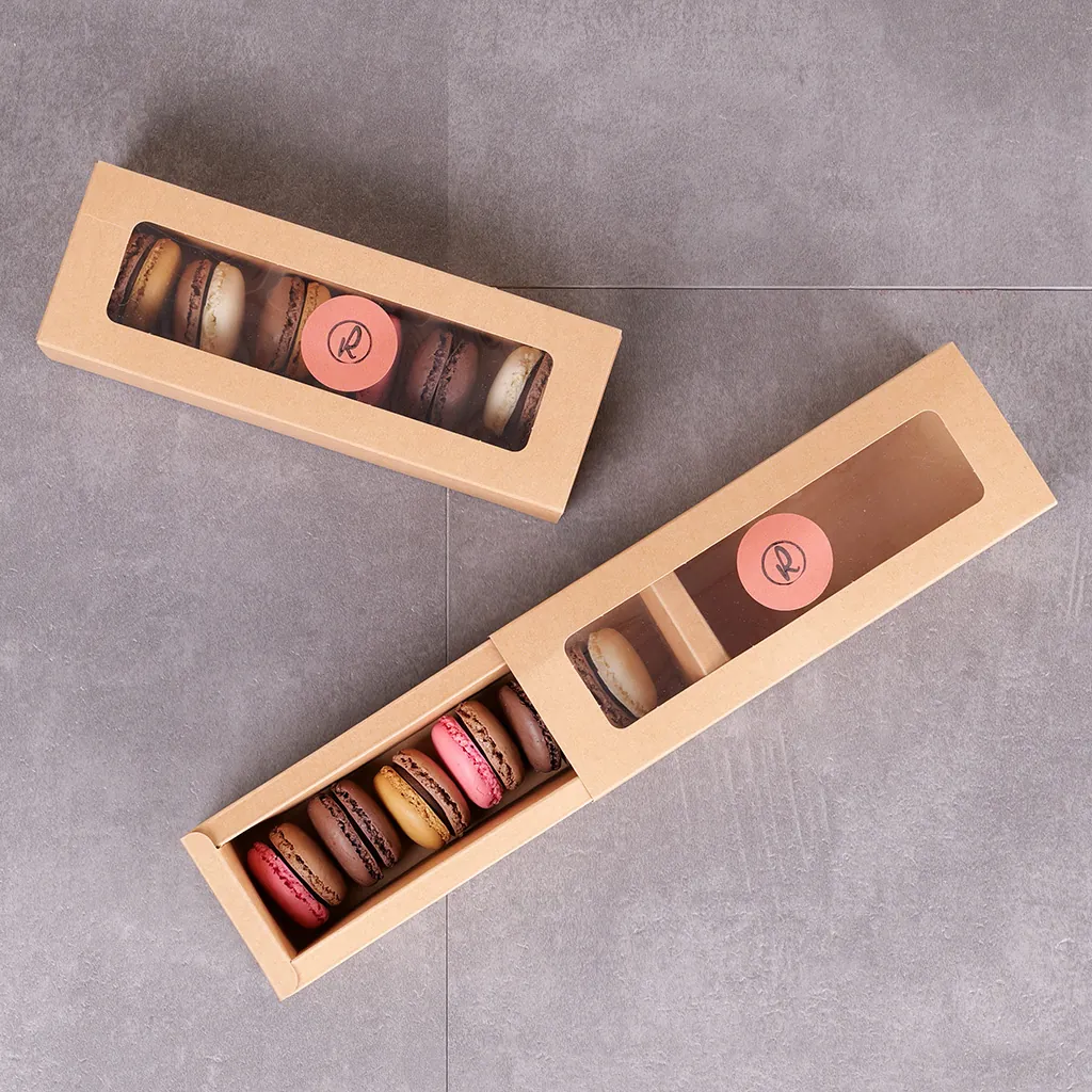 Boîte macarons kraft brun avec fenêtre 20,5 x 7 x 5,3 cm – 8 macarons - Coffret macarons - Lot de 25 - Boîtes macarons-4