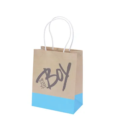 Sac papier It's a BOY 18 + 10 x 23 cm - Sac cadeau baby shower - Lot de 10 - Sacs kraft à motifs
