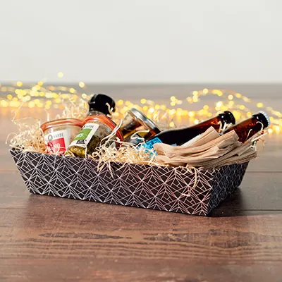 Corbeille carton rectangulaire Graphique 33 x 20 x 7,5 cm noir / blanc, paquet de 10 - Corbeilles carton-1