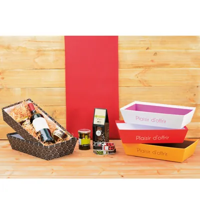 Corbeille carton rectangulaire Plaisir d'offrir 33 x 20 x 7,5 cm orange / marron, paquet de 10 - Corbeilles carton-1