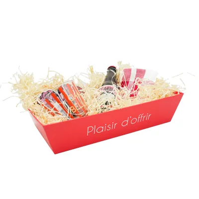 Corbeille carton rectangulaire Plaisir d'offrir 33 x 20 x 7,5 cm rouge / blanc, paquet de 10 - Corbeilles carton-2