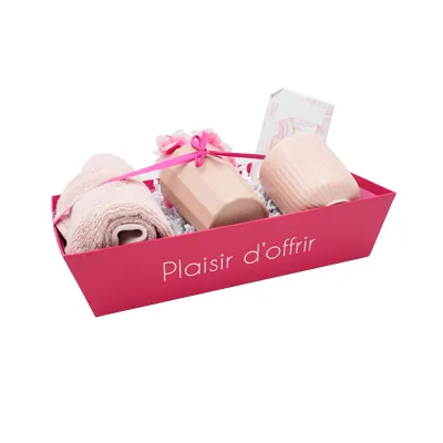 Corbeille carton rectangulaire Plaisir d'offrir 33 x 20 x 7,5 cm rose / hibiscus, paquet de 10 - Corbeilles carton-1