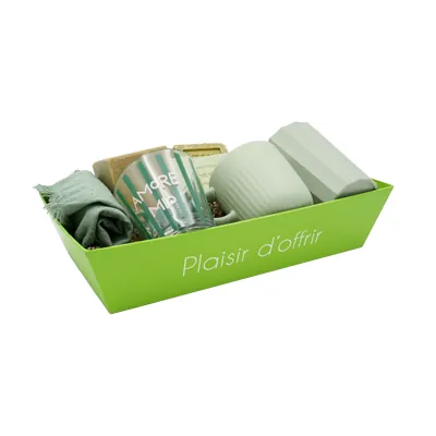 Corbeille carton rectangulaire Plaisir d'offrir 33 x 20 x 7,5 cm vert anis / vert olive, paquet de 10 - Corbeilles carton-1