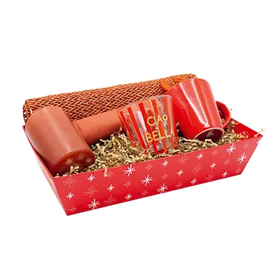 Corbeilles carton rectangulaire Étoiles 33 x 20 x 7,5 cm rouge / blanc, paquet de 10 - Corbeilles carton-2