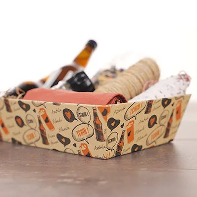 Corbeille carton rectangulaire Bière 33 x 20 x 7,5 cm brun / noir, paquet de 10 - Corbeilles carton-2