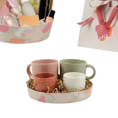 Corbeille carton ronde Beauté ø 20,5 x 3 cm beige clair / terracotta, paquet de 10 - Corbeilles carton-5