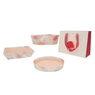 Corbeille carton ovale Beauté 26 x 19,3 x 8 cm beige clair / terracotta, paquet de 6 - Corbeilles carton-4