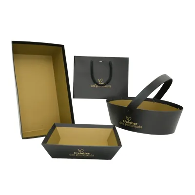 Corbeille carton ovale 1 anse Épicerie fine 26 x 19,3 x 8 cm noir / brun, paquet de 6 - Corbeilles carton-7