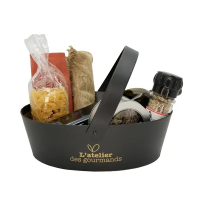 Corbeille carton ovale 1 anse Épicerie fine 26 x 19,3 x 8 cm noir / brun, paquet de 6 - Corbeilles carton-2