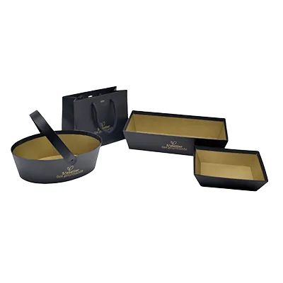Corbeille carton ovale 1 anse Épicerie fine 26 x 19,3 x 8 cm noir / brun, paquet de 6 - Corbeilles carton-5