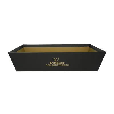 Corbeille carton rectangleÉpicerie fine 33 x 20 x 7,5 cm brun / noir, paquet de 10 - Corbeilles carton