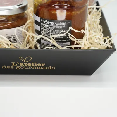 Corbeille carton rectangleÉpicerie fine 33 x 20 x 7,5 cm brun / noir, paquet de 10 - Corbeilles carton-1