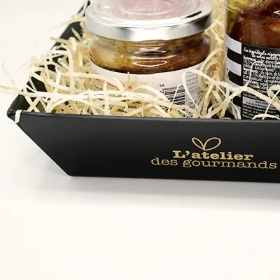 Corbeille carton rectangleÉpicerie fine 33 x 20 x 7,5 cm brun / noir, paquet de 10 - Corbeilles carton-2