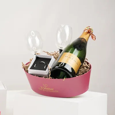 Corbeille carton ovale Épicerie fine 26 x 19,3 x 8 cm bordeaux / brun, paquet de 6 - Corbeilles carton-3