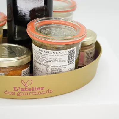 Corbeille carton ronde Épicerie fine ø 20,5 x 3 cm bordeaux, paquet de 10 - Corbeilles carton-1