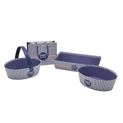 Corbeille carton ovale  1 anse Mer 26 x 19,3 x 8 cm bleu marine / blanc, paquet de 6 - Corbeilles carton-4