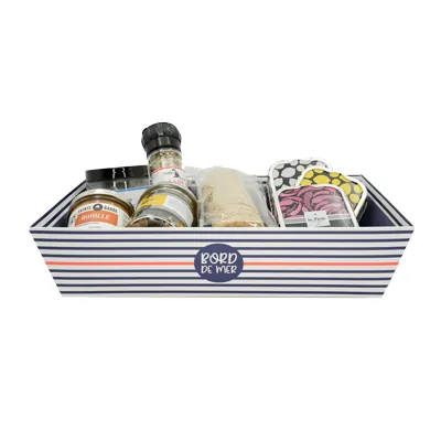 Corbeille carton rectangle Mer 33 x 20 x 7,5 cm bleu marine / blanc, paquet de 10 - Corbeilles carton-1