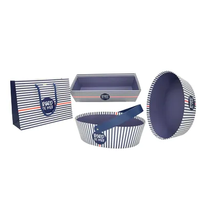 Corbeille carton ovale Mer 26 x 19,3 x 8 cm bleu marine / blanc, paquet de 6 - Corbeilles carton-4