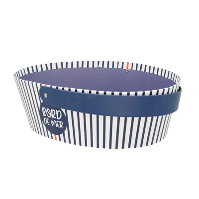 Corbeille carton ovale  1 anse Mer 26 x 19,3 x 8 cm bleu marine / blanc, paquet de 6 - Corbeilles carton-1