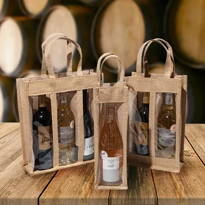 Sacs jute 3 bouteilles à fenêtres - Sacs pour bouteilles de vin-3