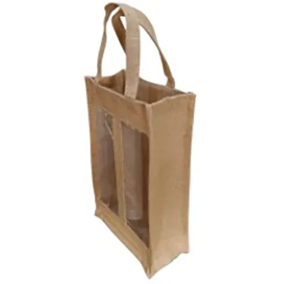 Sacs jute 2 bouteilles à fenêtres - Sacs pour bouteilles de vin