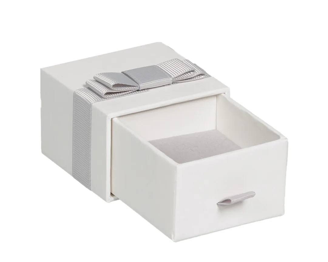 Écrins à bijoux blanc avec ruban gris - Petit modèle - Écrins à bijoux, Coffrets à bijoux-1