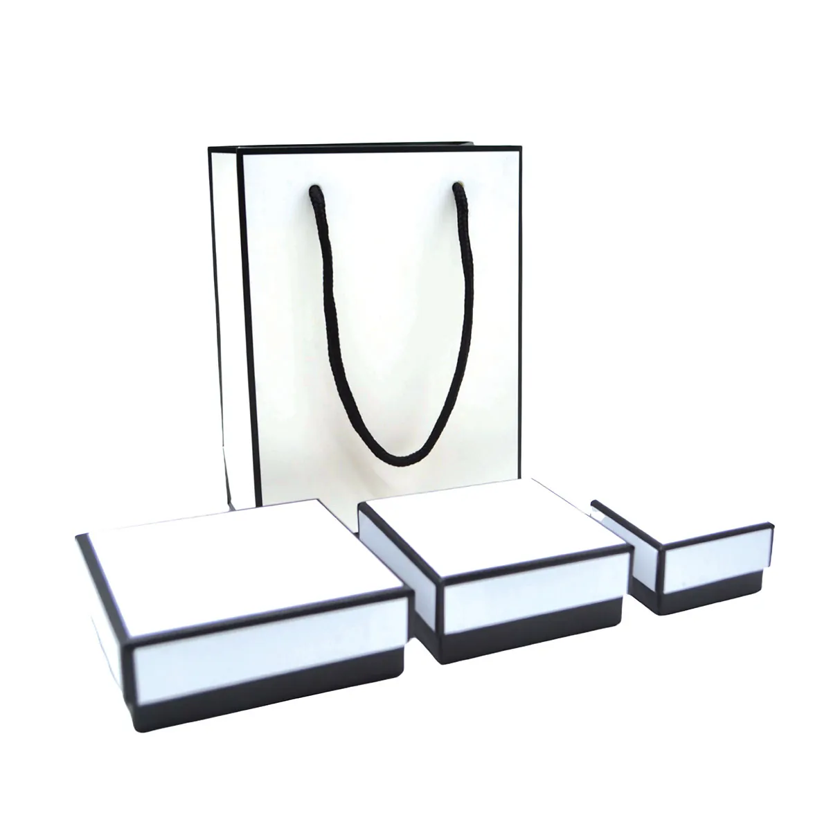 Boîte à bijoux carton 5 x 5 x 3 cm blanc liseré noir – écrin bijoux carton – Lot de 20 - Écrins à bijoux, Coffrets à bijoux-1