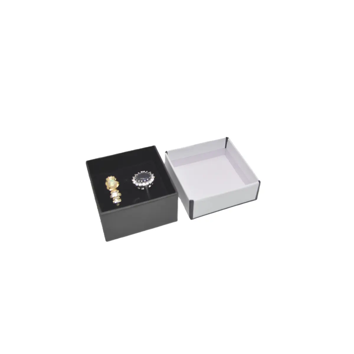 Boîte à bijoux carton 5 x 5 x 3 cm blanc liseré noir – écrin bijoux carton – Lot de 20 - Écrins à bijoux, Coffrets à bijoux-1