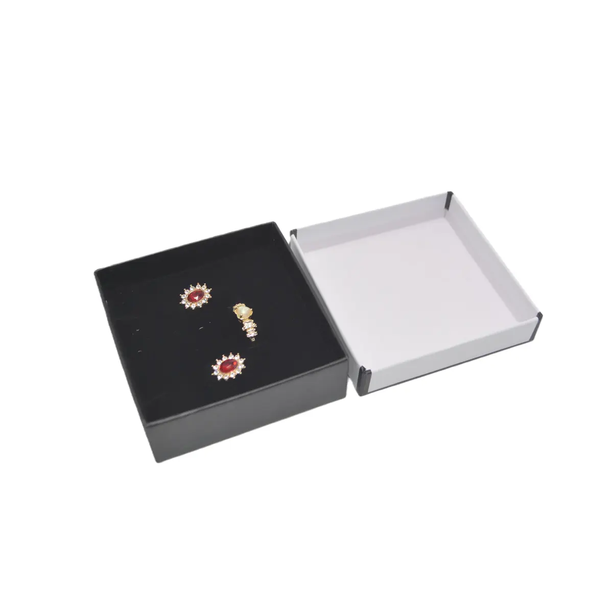 Boîte à bijoux carton 7,5 x 7,5 x 3,5 cm blanc liseré noir – écrin bijoux carton – Lot de 20 - Écrins à bijoux, Coffrets à bijoux-1