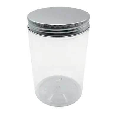 Pot à vis PET transparent avec couvercle aluminium 800 ml, paquet de 6 - Bouteilles et pots cylindriques