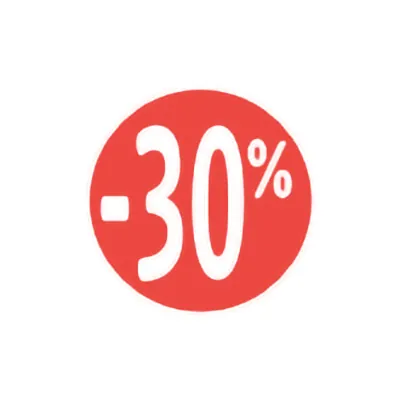 Etiquette Soldes -30% rouge fluo ø30mm - Sticker Soldes -30% - Paquet de 500 - Gommettes adhésives évènementielles