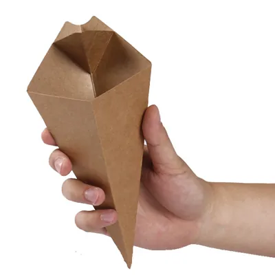 Cornet de frites carton kraft 13,5 x 22,5 cm - Pochette frites - Lot de 100 - Barquettes frites, Cornets frites-2