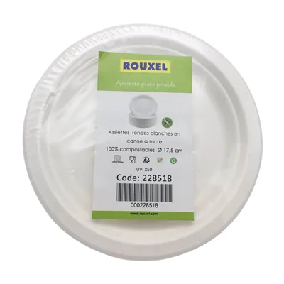 Assiette jetable ronde en fibre végétale biodégradable ø 17,2 cm - Blanc - Lot de 50 - Assiettes jetables, Assiettes plastique réutilisables-2