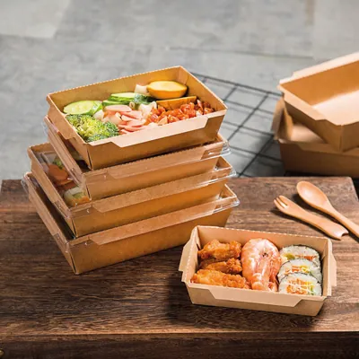 Boîte salade avec couvercle fenêtre 1600 ml 21 x 15,3 x 6 cm carton kraft - Boîte salade à emporter - Lot de 50 - Boîtes salade, Bols salade-2