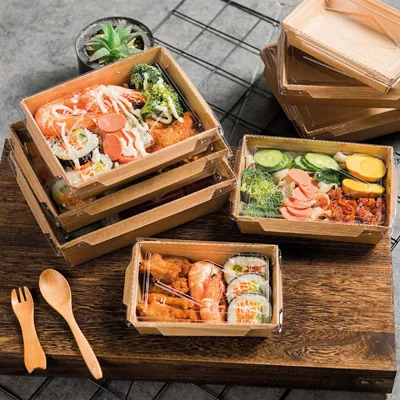 Boîte salade avec couvercle fenêtre 1600 ml 21 x 15,3 x 6 cm carton kraft - Boîte salade à emporter - Lot de 50 - Boîtes salade, Bols salade-3