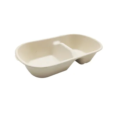 Boîte repas 2 compartiments 1000 ml fibre végétale - Lunch box 2 compartiments - Lot de 50 - Boîtes repas jetables, Plateaux compartimentés