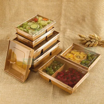 Boîte salade avec couvercle fenêtre 900 ml 17 x 13,5 x 4,5 cm carton kraft - Boîte salade à emporter - Lot de 50 - Boîtes salade, Bols salade-1