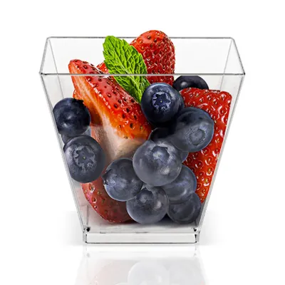 Verrine carrée plastique 58 ml 5 x 5 x 4,5 cm - Verrine pyrmaide - Verrine transparente - Lot de 50 - Pots à sauce, Verrines jetables-1
