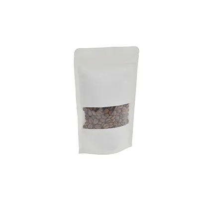 Sachet doypack avec fenêtre 250 ml 12 x 4 x 20 cm fermeture zip - Sachet stand up - Blanc - Lot de 50 - Sachets doypacks-1
