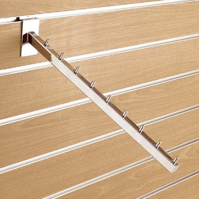 Bras incliné pour fond rainuré avec 9 crochets L 40 cm métal chromé tube carré 17 x 17 mm - Bras-1