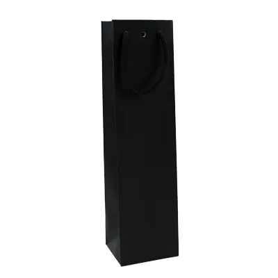 Sac bouteille noir mat pelliculé poignées cordelette - 1 bouteille - Paquet de 20 - Sacs pour bouteilles de vin-2