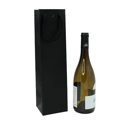 Sac bouteille noir mat pelliculé poignées cordelette - 1 bouteille - Paquet de 20 - Sacs pour bouteilles de vin-3