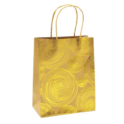 Sac kraft à spirales or 2 faces 18 + 10 x 23 cm - Paquet de 20 - Sacs kraft à motifs