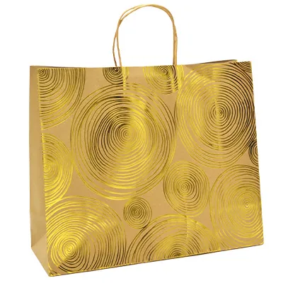 Sac kraft à spirales or 2 faces 36 + 13 x 30 cm - Paquet de 20 - Sacs kraft à motifs