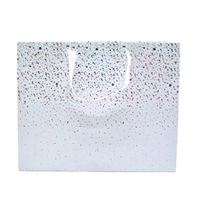 Sac cadeau pelliculé Terrazzo blanc / or / argent irisé 36 + 13 x H 30 cm - Paquet de 20 - Sacs pelliculés à motifs-1