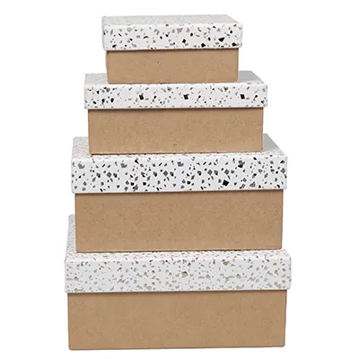 Boîtes cadeaux Terrazzo à couvercle amovible - blanc / brun - 20 x 20 x H 8,5 cm - Boites cloches-1