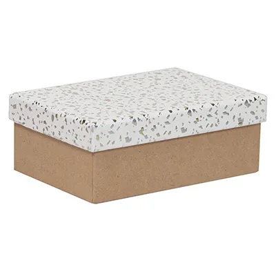 Boîtes cadeaux Terrazzo à couvercle amovible - blanc / brun - 16 x 11 x 6 cm - Boites cloches