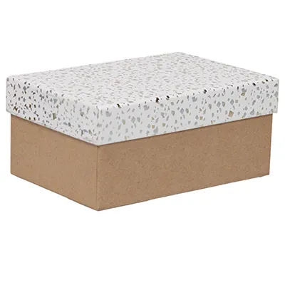 Boîtes cadeaux Terrazzo à couvercle amovible - blanc / brun - 19 x 13 x H 8,5 cm - Boites cloches